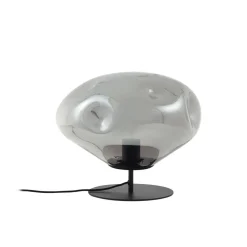 Lindby bordlampe Lelia, røykgrå, glass, metall, Ø 35 cm Hot