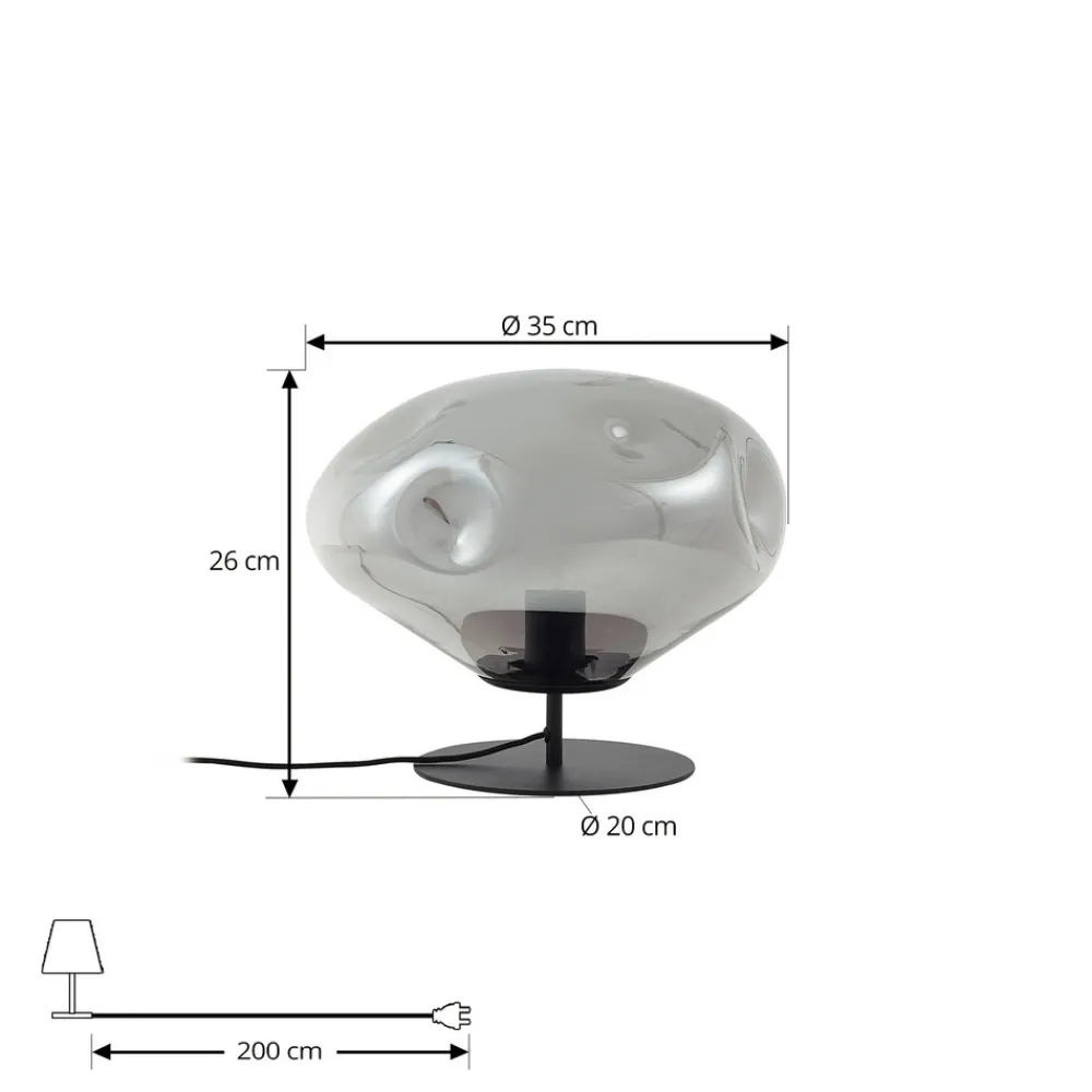 Lindby bordlampe Lelia, røykgrå, glass, metall, Ø 35 cm Hot