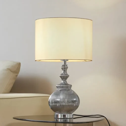 Lindby bordlampe Loraine, hvit/grå, glass, Ø 33 cm, E27| Bordlamper