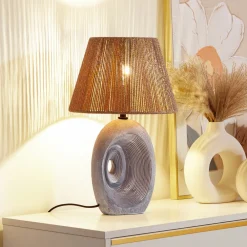 Lindby bordlampe Seasur, blågrå, keramikk, papir, 29 cm Online