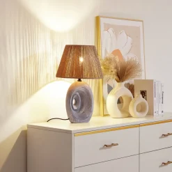 Lindby bordlampe Seasur, blågrå, keramikk, papir, 29 cm Online
