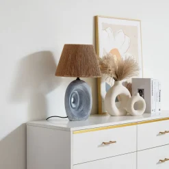 Lindby bordlampe Seasur, blågrå, keramikk, papir, 29 cm Online