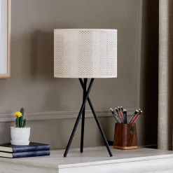 Lindby bordlampe Soula, Ø 26 cm, beige, plast, E27| Bordlamper