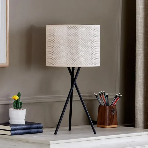 Lindby bordlampe Soula, Ø 26 cm, beige, plast, E27| Bordlamper