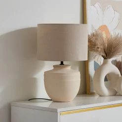 Lindby bordlampe Thalassia, beige, Ø 30 cm, keramikk| Bordlamper