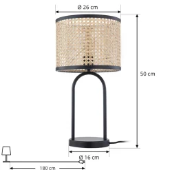 Lindby bordlampe Yaelle, 50 cm høy, rotting, svart, E27 Hot