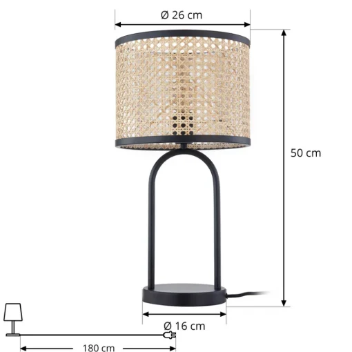 Lindby bordlampe Yaelle, 50 cm høy, rotting, svart, E27 Hot