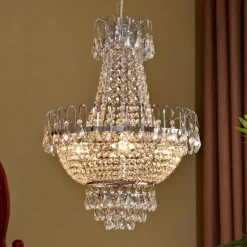 Lindby Casparia lysekrone, kromfarget, krystall, E14