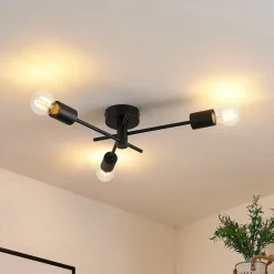 Lindby Cerros taklampe, 3 lyskilder, svart, metall| Design- Og Hotellbelysning|Taklamper