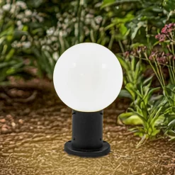 Lindby Dangan sokkellampe, hvit, høyde 32 cm, glass, metall| Sokkellamper Med Sensor|Terrassebelysning