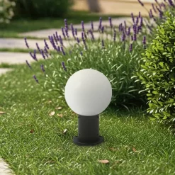 Lindby Dangan sokkellampe, hvit, høyde 32 cm, glass, metall| Sokkellamper Med Sensor|Terrassebelysning