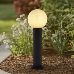Lindby Dangan sokkellampe, hvit, høyde 60 cm, glass, metall| Sokkellamper Med Sensor|Terrassebelysning