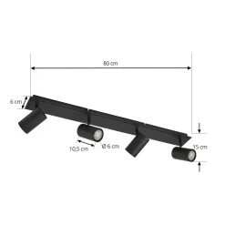 Lindby downlight Joffrey, 80 cm, svart, 4 lyskilder, GU10 Best