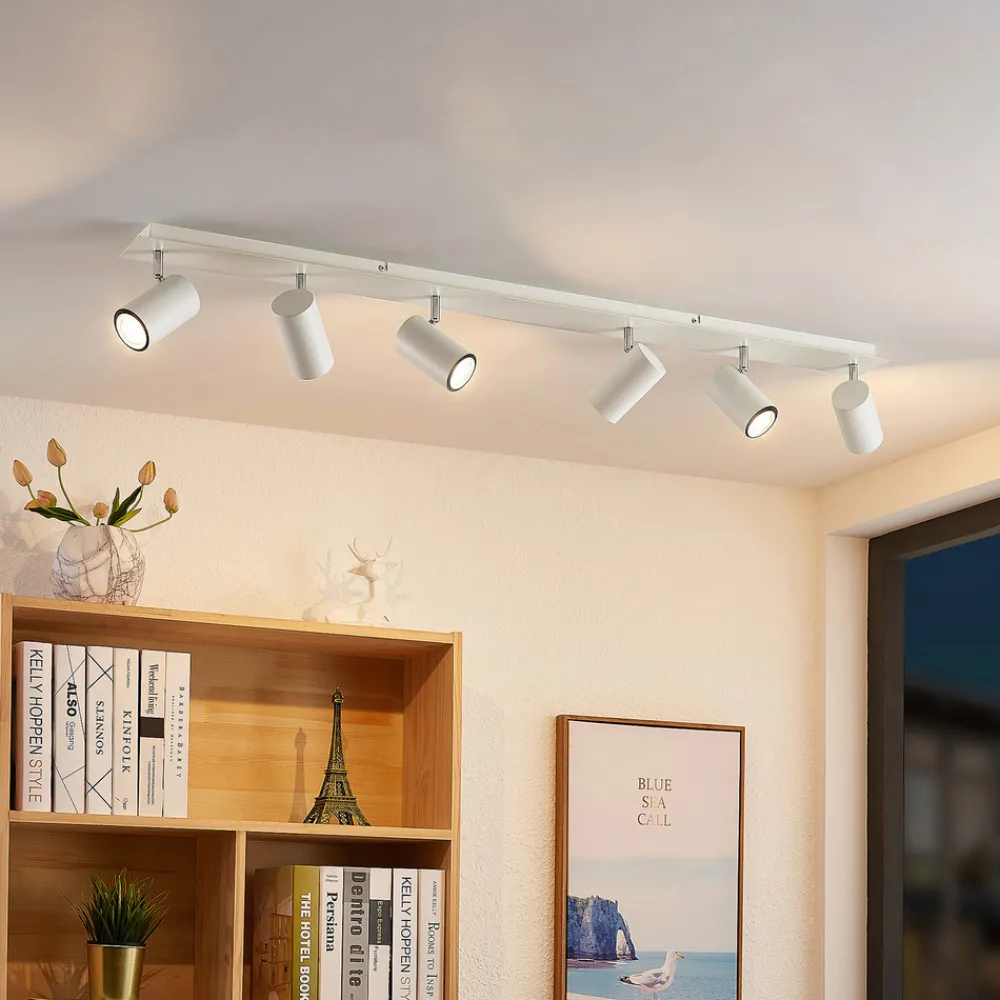 Lindby downlight Joffrey, 116 cm, hvit, 6 lyskilder, GU10 Hot