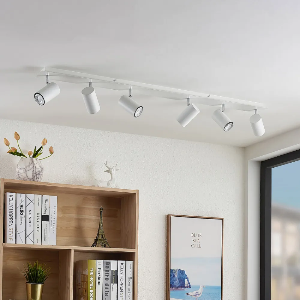 Lindby downlight Joffrey, 116 cm, hvit, 6 lyskilder, GU10 Hot