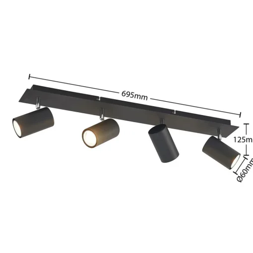 Lindby downlight Joffrey, 70 cm, svart, 4 lyskilder, GU10 Hot