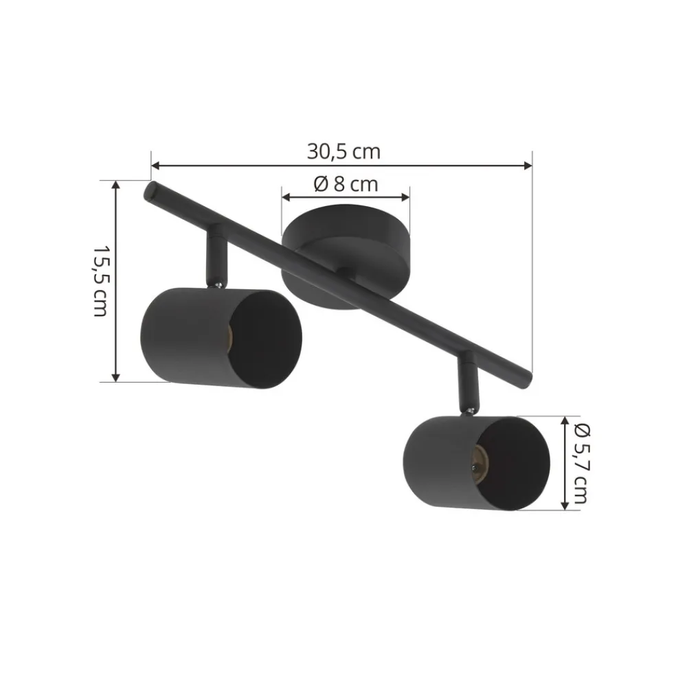 Lindby downlight Jorell, svart, 31 cm, 2 lyskilder, GU10 Online