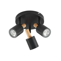 Lindby downlight Junes, 3 lyskilder, Ø 30 cm, svart, tre New