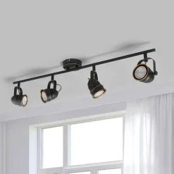 Lindby downlight Leonor, 4 lyskilder, svart, metall, 78 cm| Spotter I Tak