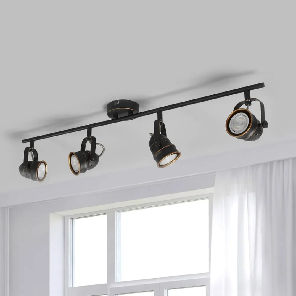 Lindby downlight Leonor, 4 lyskilder, svart, metall, 78 cm| Spotter I Tak