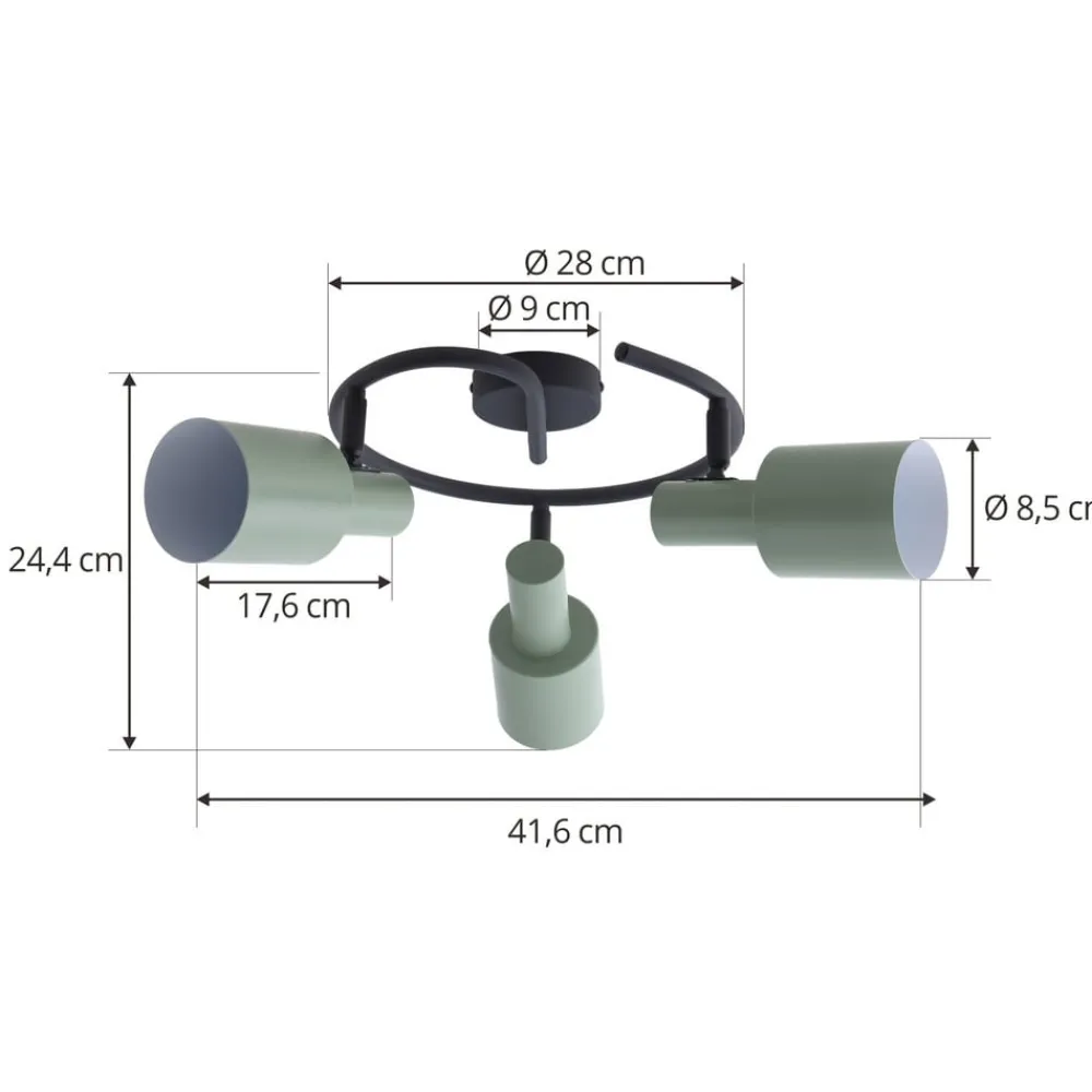 Lindby downlight Ovelia, grønn/svart, 3 lyskilder, E27| Kontorbelysning|Spotter I Tak
