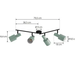 Lindby downlight Ovelia, grønn, 80 cm, 4 lyskilder, E27| Kontorbelysning|Spotter I Tak