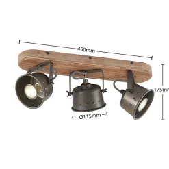 Lindby downlight Rubinjo, 45 cm, 3 lyskilder, tre, GU10| Spotter I Tak|Taklamper