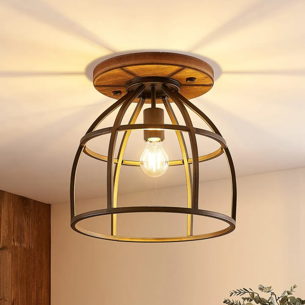 Lindby downlight Rutger, Ø 34 cm, tre, bur, E27| Design- Og Hotellbelysning|Taklamper