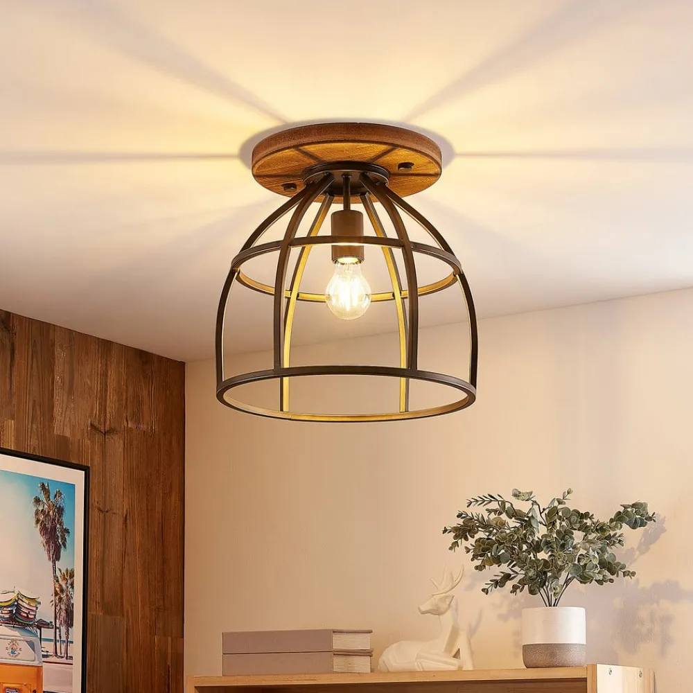 Lindby downlight Rutger, Ø 34 cm, tre, bur, E27| Design- Og Hotellbelysning|Taklamper