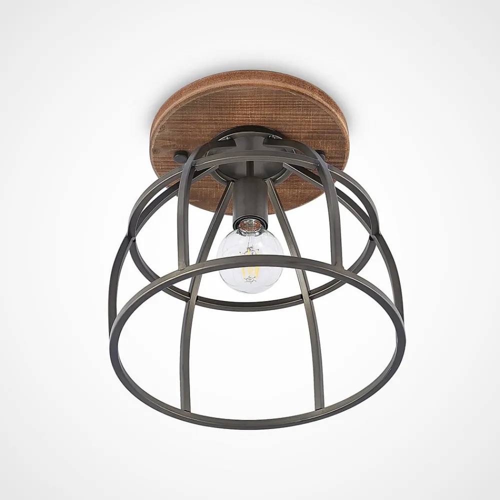 Lindby downlight Rutger, Ø 34 cm, tre, bur, E27| Design- Og Hotellbelysning|Taklamper