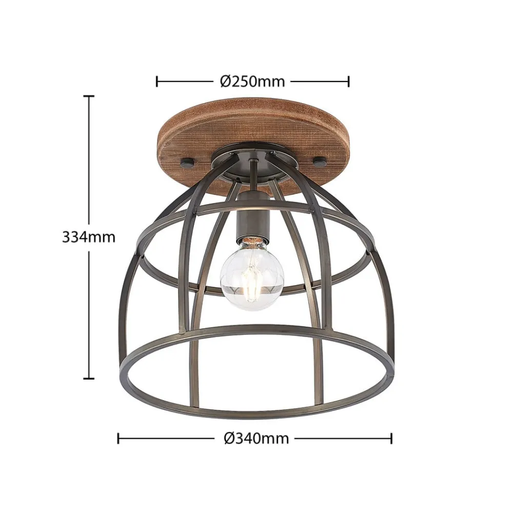 Lindby downlight Rutger, Ø 34 cm, tre, bur, E27| Design- Og Hotellbelysning|Taklamper