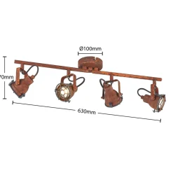 Lindby downlight Scabra, 63 cm, rustbrun, 4 lyskilder, metall Clearance