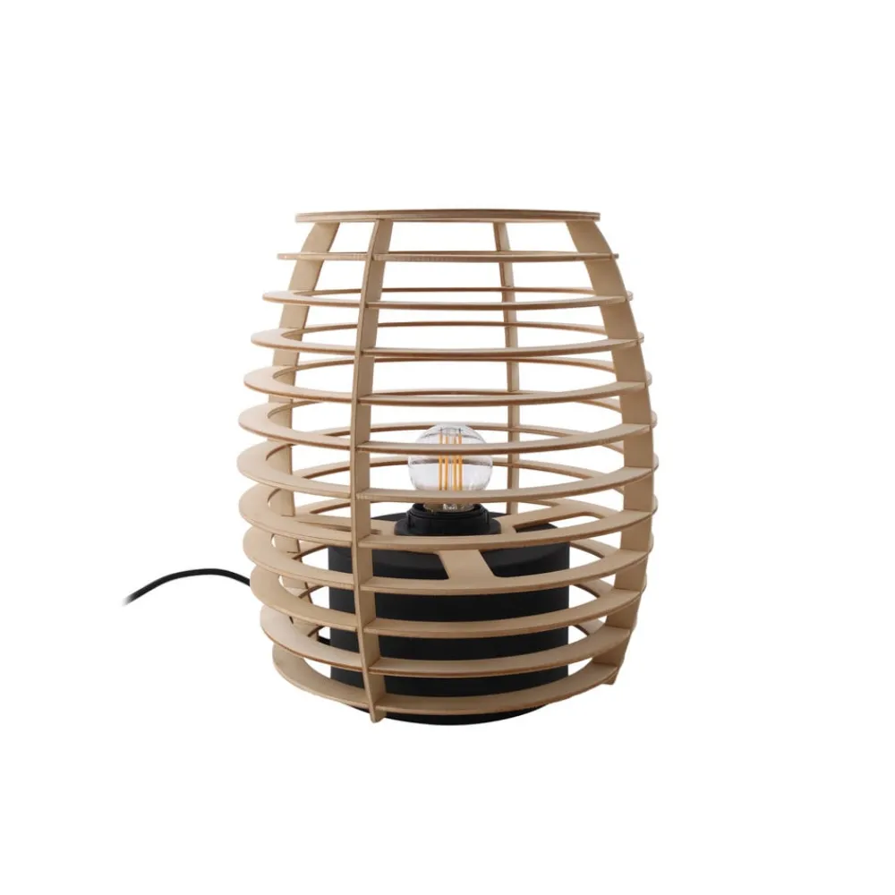 Lindby Ediz bordlampe, svart, tre, 25 cm høy, E27| Bordlamper