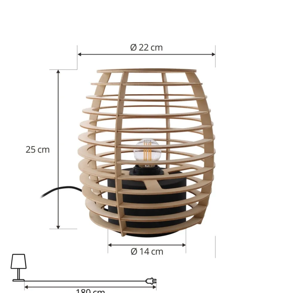 Lindby Ediz bordlampe, svart, tre, 25 cm høy, E27| Bordlamper