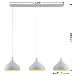 Lindby Elamira pendellampe, hvit, metall, 133 cm, 3 lyskilder. Outlet