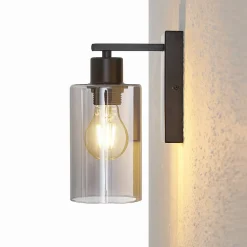 Lindby Emavi vegglampe, svart/røykgrå, glass, E27| Vegglamper