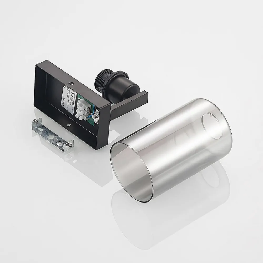 Lindby Emavi vegglampe, svart/røykgrå, glass, E27| Vegglamper