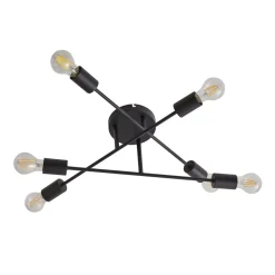 Lindby Estar taklampe, svart, metall, 6 lyskilder, Ø56cm| Design- Og Hotellbelysning|Taklamper