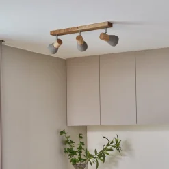 Lindby Filiz spotlight, 3 lyskilder, 47 cm lang, tre, betong, E14| Spotter I Tak|Taklamper