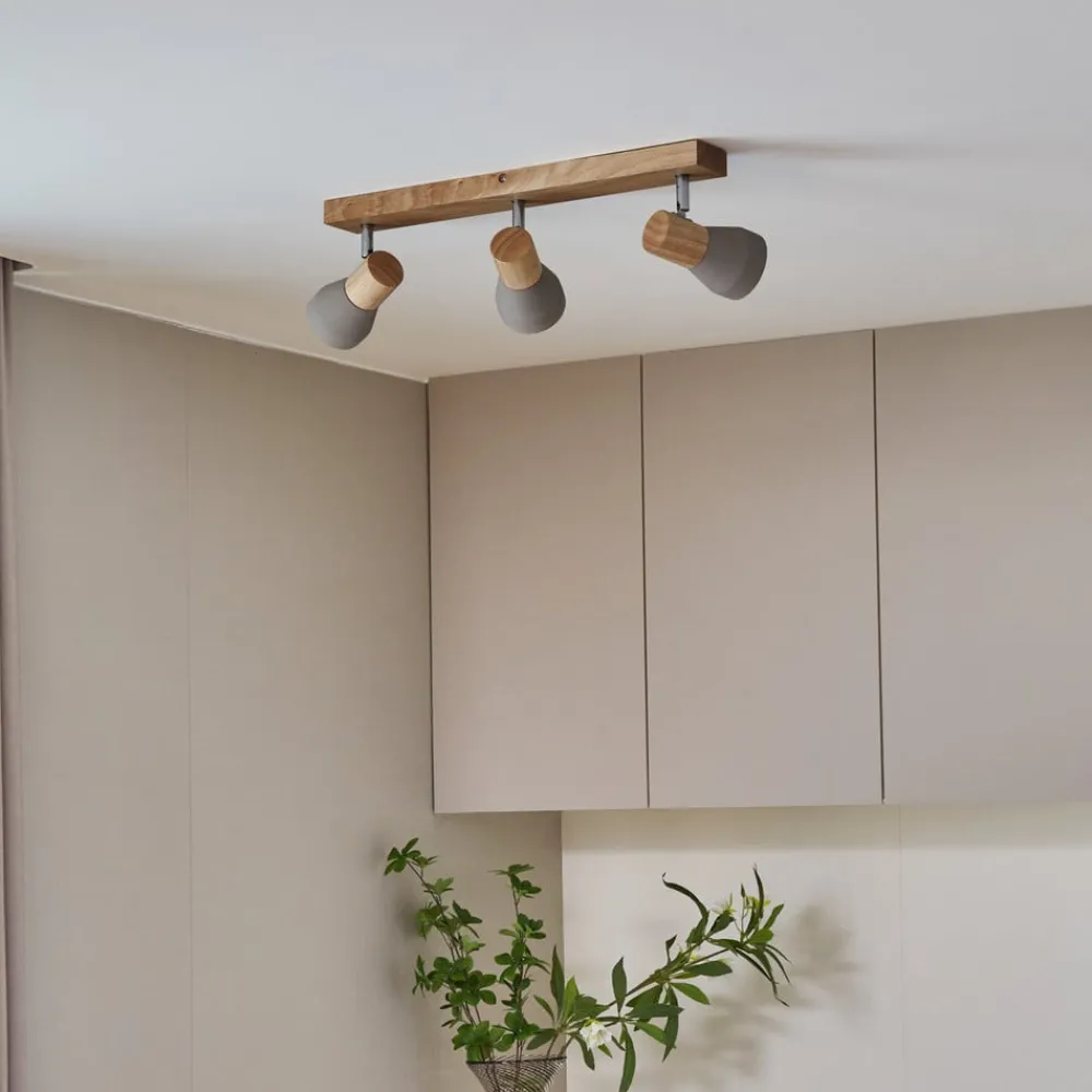 Lindby Filiz spotlight, 3 lyskilder, 47 cm lang, tre, betong, E14| Spotter I Tak|Taklamper