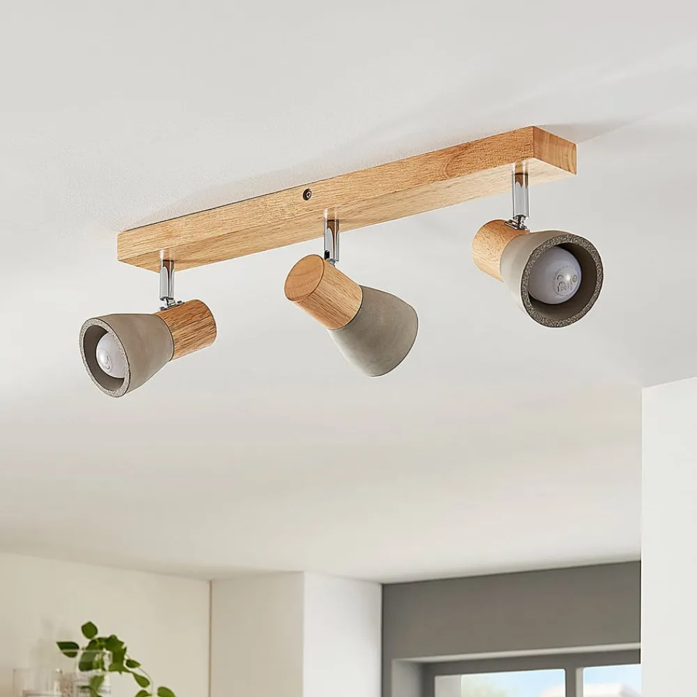 Lindby Filiz spotlight, 3 lyskilder, 47 cm lang, tre, betong, E14| Spotter I Tak|Taklamper
