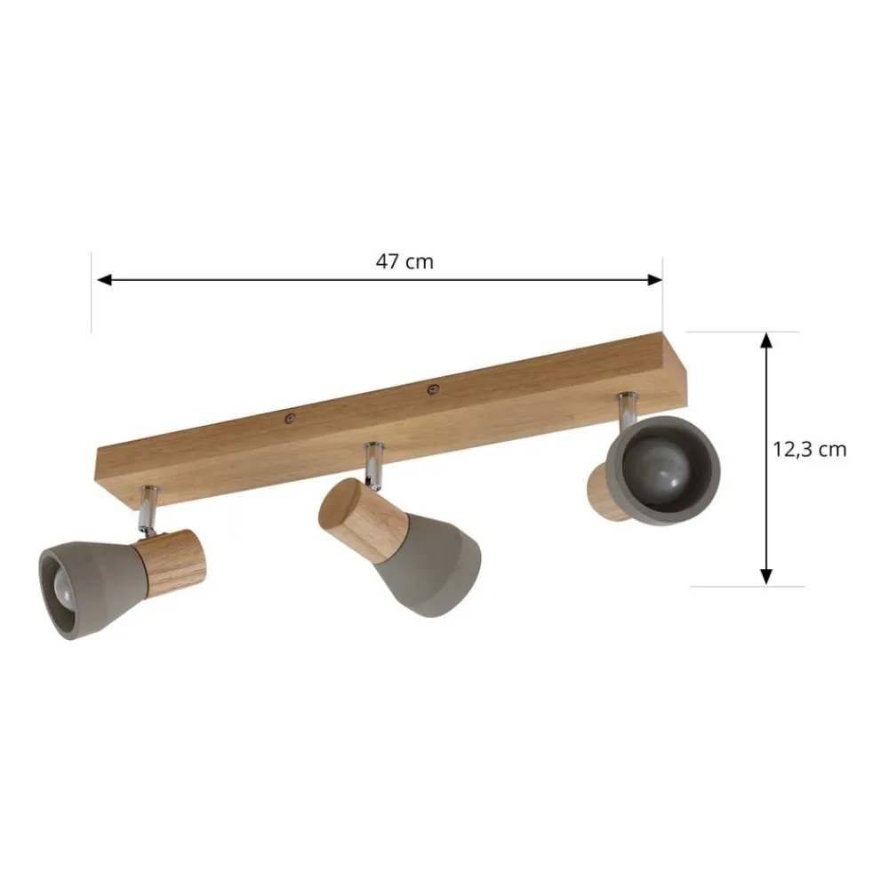 Lindby Filiz spotlight, 3 lyskilder, 47 cm lang, tre, betong, E14| Spotter I Tak|Taklamper