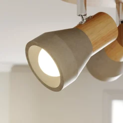 Lindby Filiz spotlight, 3 lyskilder, Ø 20 cm, tre, betong, E14 Outlet