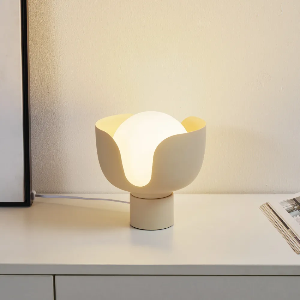 Lindby Fiora bordlampe, beige, glass, metall, Ø 20 cm Clearance
