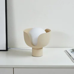 Lindby Fiora bordlampe, beige, glass, metall, Ø 20 cm Clearance