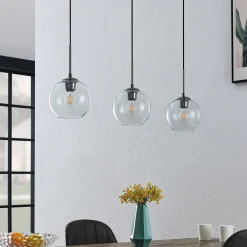 Lindby Firano hengelampe, 110 cm, 3 lyskilder, antrasitt, glass| Pendellamper