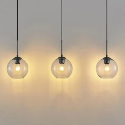 Lindby Firano hengelampe, 110 cm, 3 lyskilder, antrasitt, glass| Pendellamper