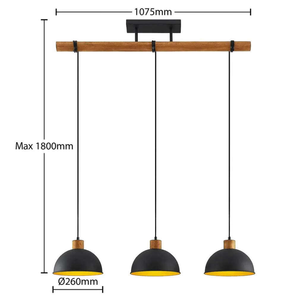 Lindby Flurin hengelampe, 3 lyskilder, 107 cm, svart, metall| Pendellamper