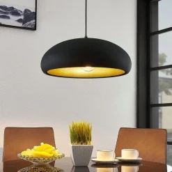 Lindby Gerwina pendellampe, svart/gull, metall, 40 cm, E27| Pendellamper