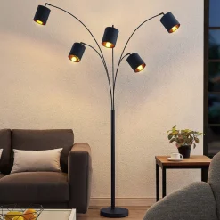 Lindby gulvlampe Abiram, svart/gull, tekstil, 70 cm| Led-Innendørs